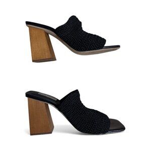 Steve Madden Black Knit Block Heel Mules Sandals Realize Style 9M